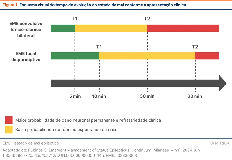 Esquema visual do tempo de evolução do estado de mal conforme a apresentação clínica