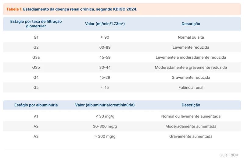 Estadiamento da doença renal crônica, segundo KDIGO 2024.