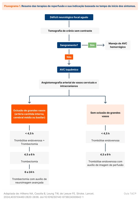 Resumo das terapias de reperfusão e sua indicação baseada no tempo de início dos sintomas