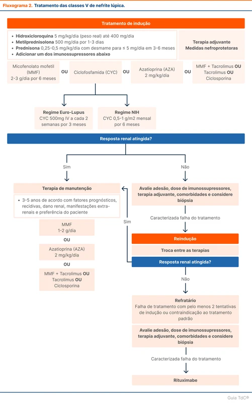 Tratamento das classes V de nefrite lúpica.