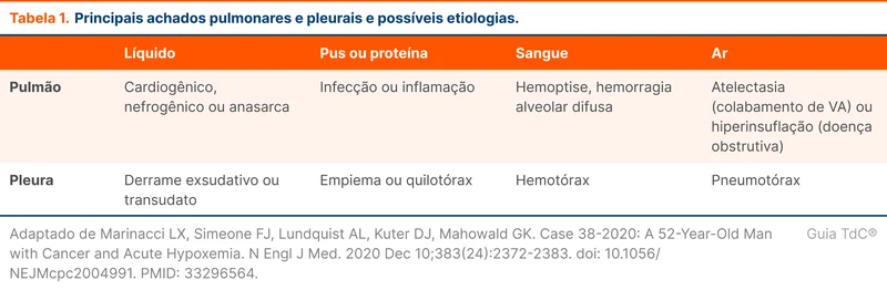 Principais achados pulmonares e pleurais e possíveis etiologias