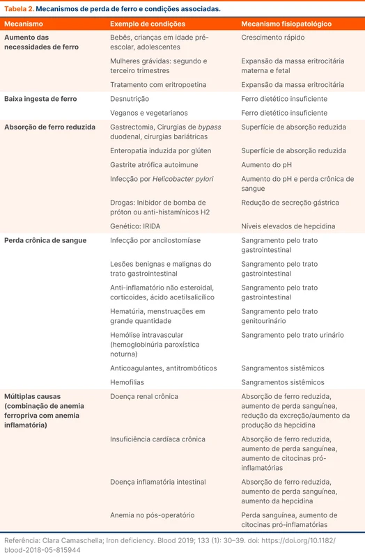 Mecanismos de perda de ferro e condições associadas