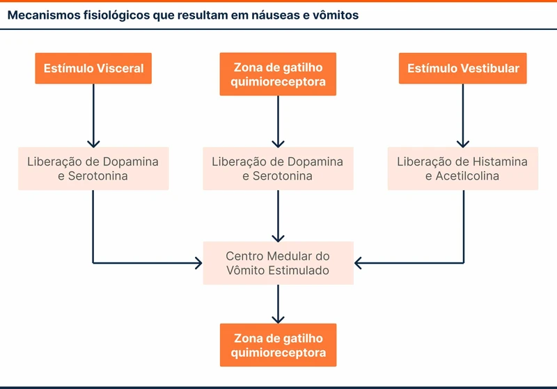 Mecanismos fisiológicos que resultam em náuseas e vômitos