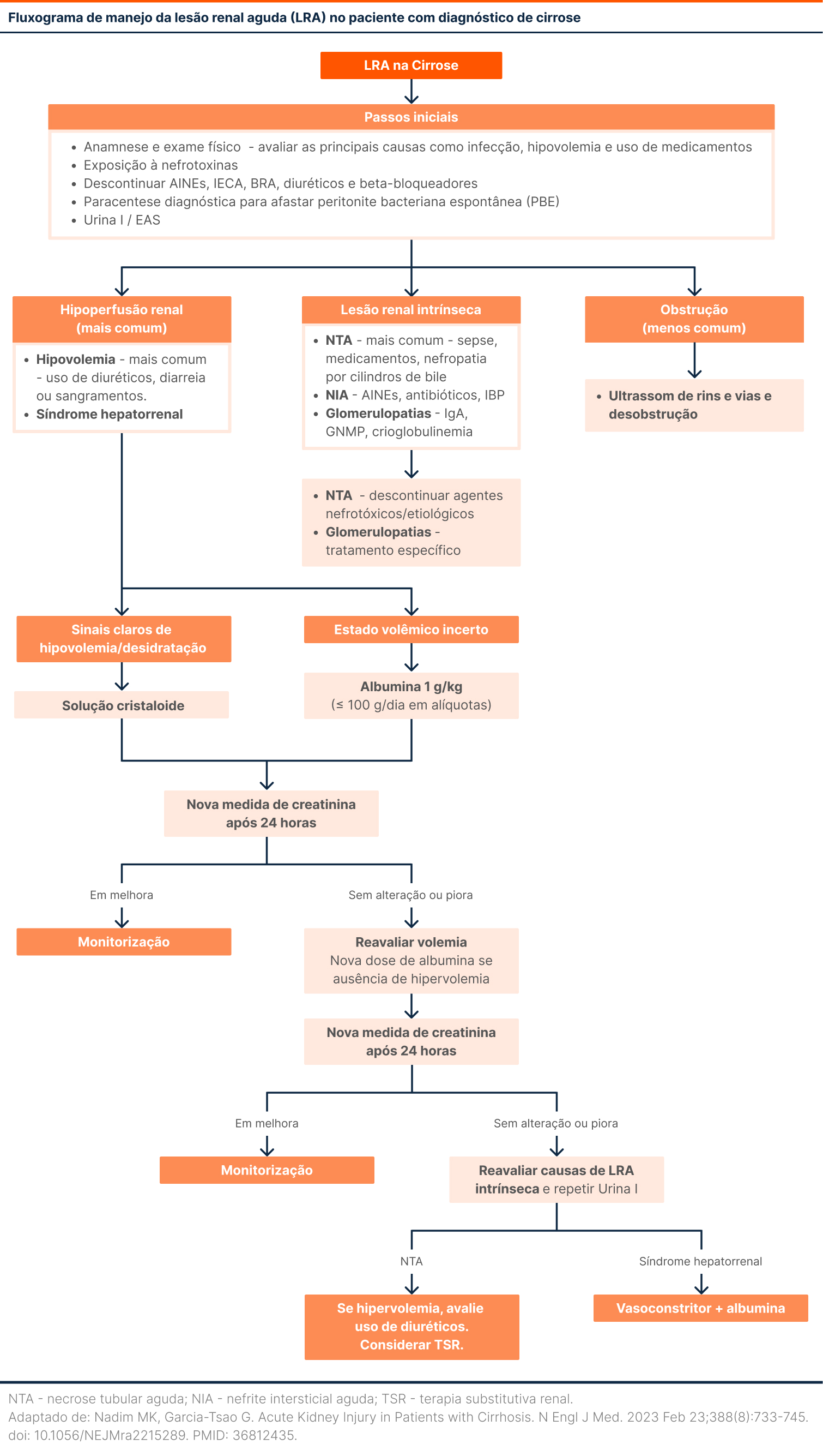 Fluxograma de manejo da lesão renal aguda (LRA) no paciente com diagnóstico de cirrose