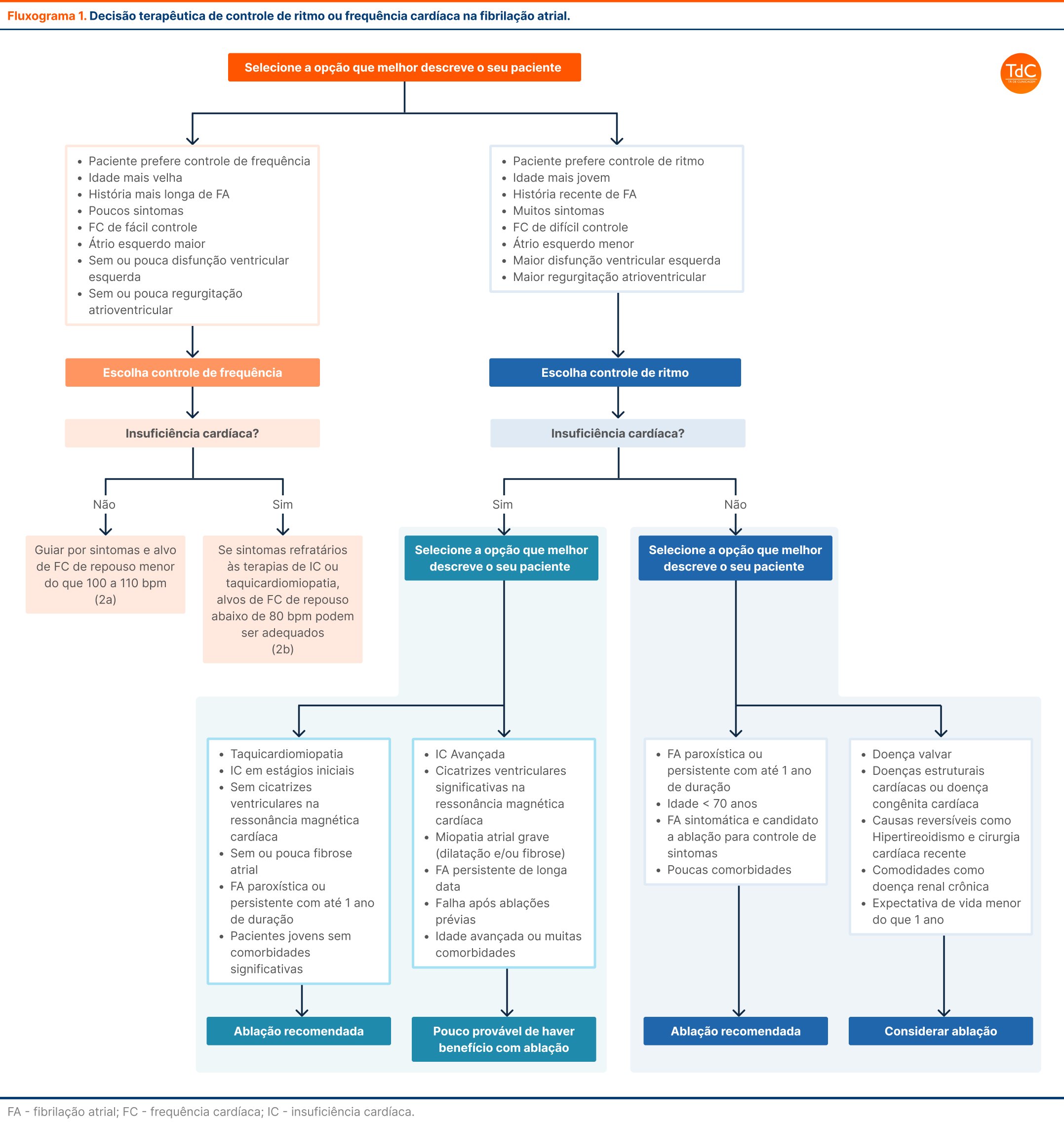 Decisão terapêutica de controle de ritmo ou frequência cardíaca na fibrilação atrial